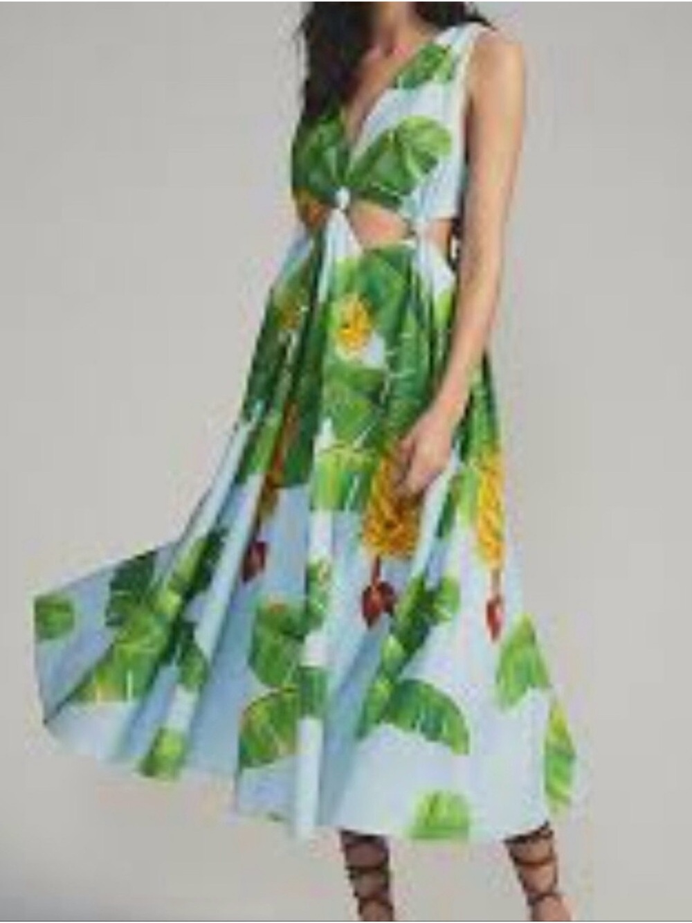 FARM Rio Blue Maxi Dress with Green Leaf and Yellow Floral Print - Picture 2 of 6